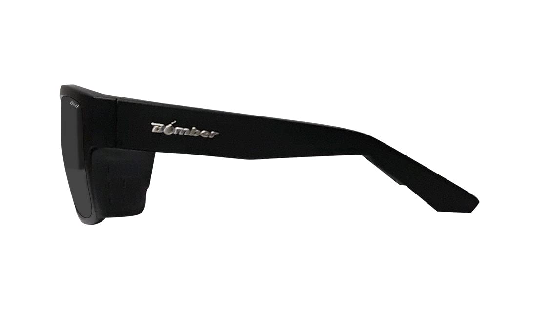 BOMBER safety glasses showing UV protection for sun and light exposure.