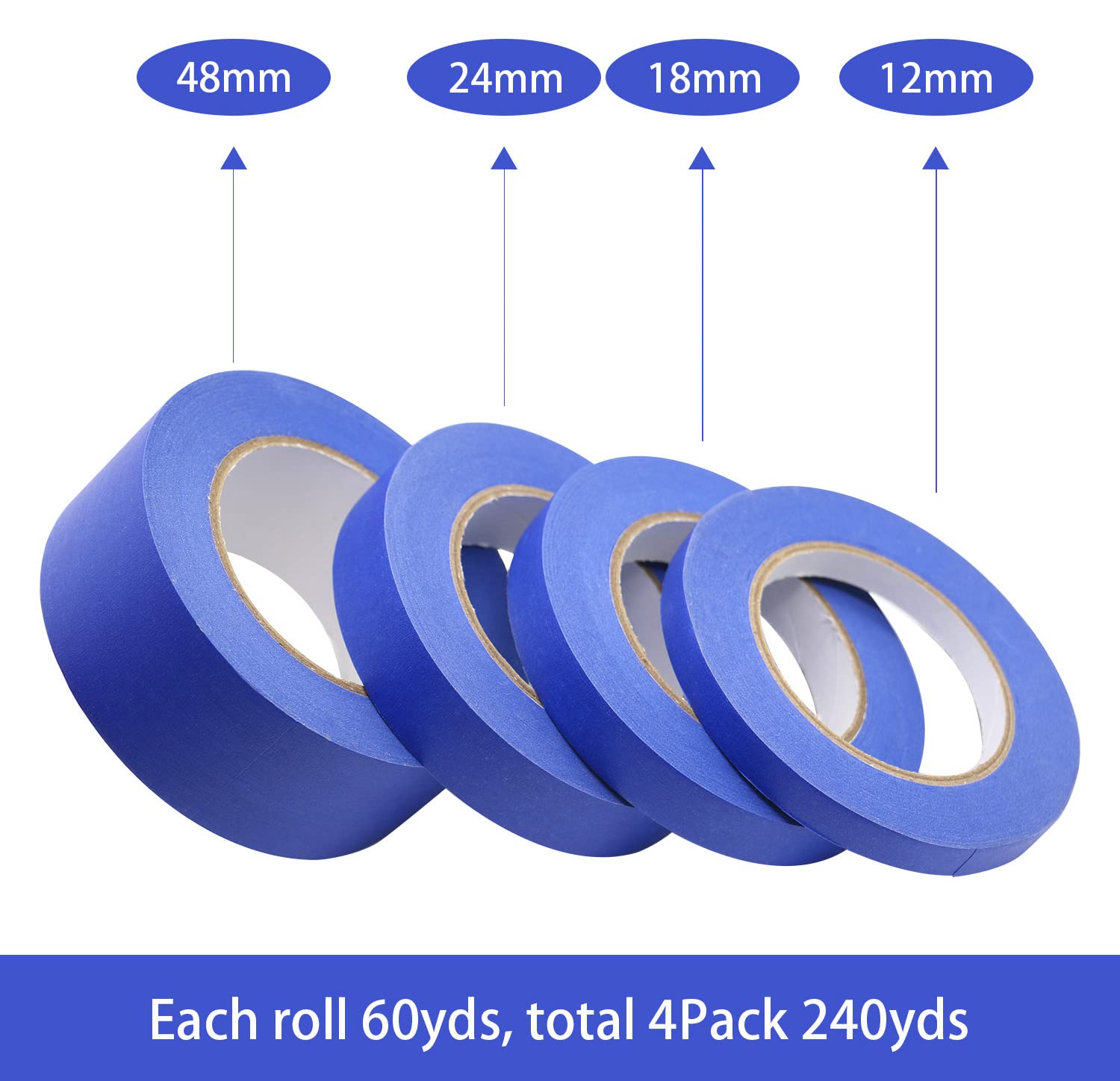 BOMEI PACK blue painters tape three-quarter inch roll for clean edge painting.