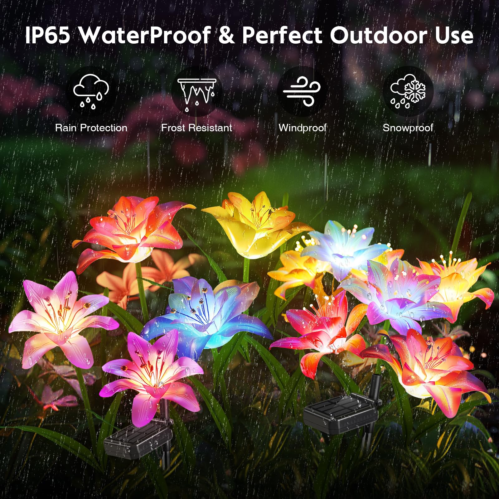 BOMIER bright adjustable solar flower light angles petals and leaves for targeted glow.