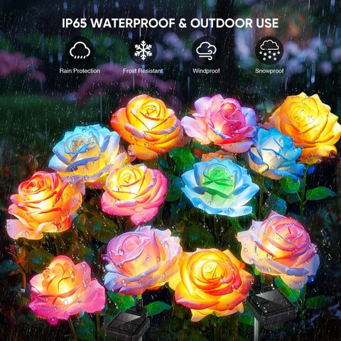 BOMIER IP65 waterproof solar flowers withstand rain and snow for outdoor use.
