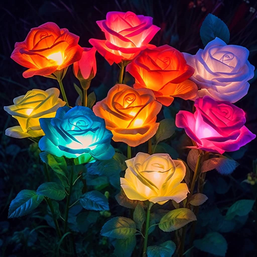 BOMIER Solar Flower Lights 4-pack color-changing blooms for year-round garden glow.