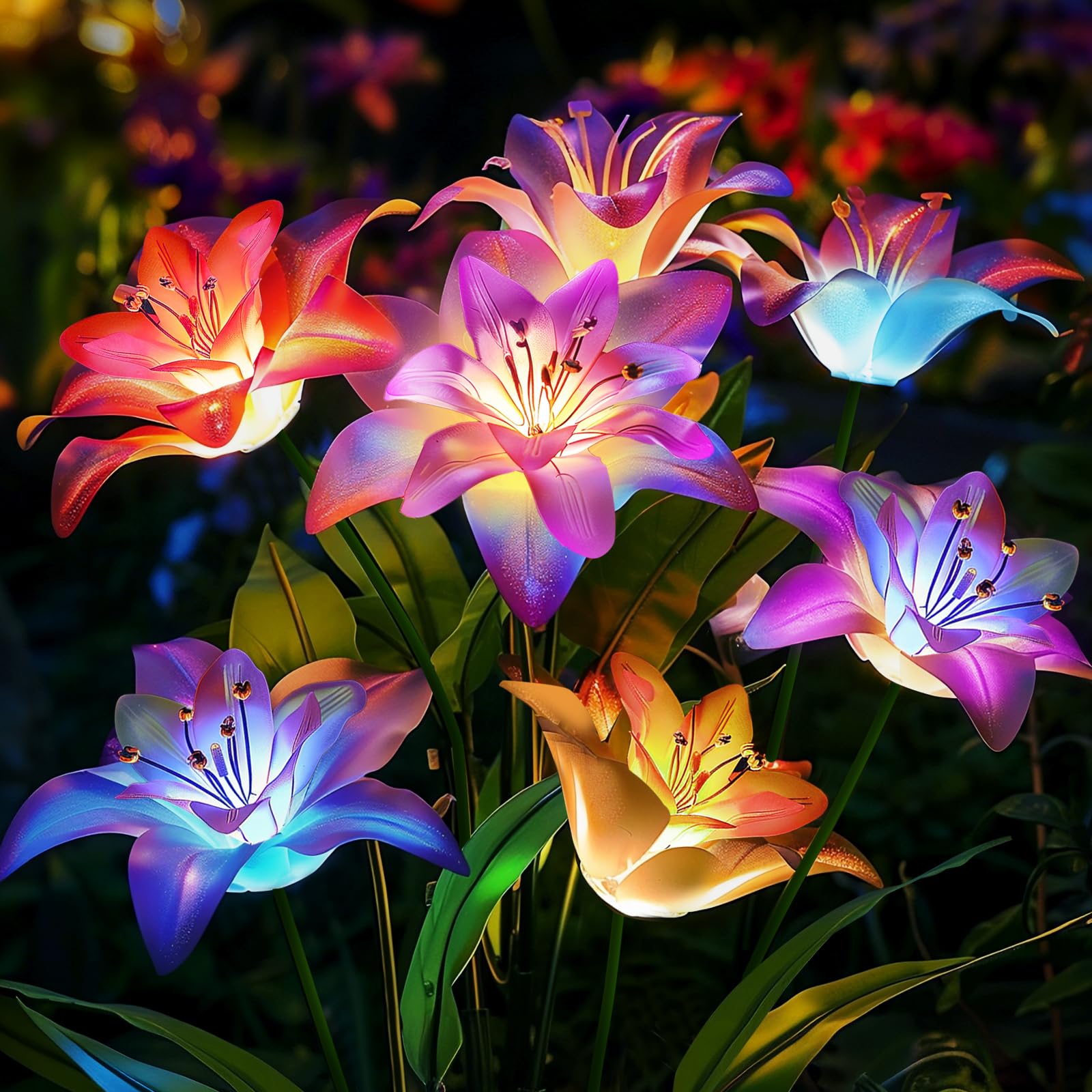 BOMIER solar flower lily light adds year‑round outdoor charm with a warm glow.