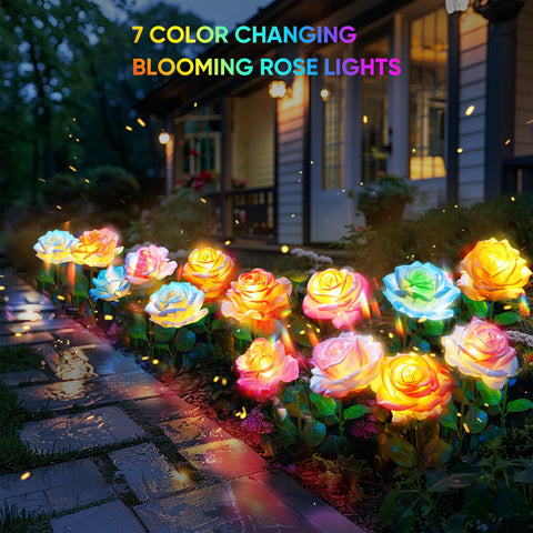 BOMIER solar garden lights with adjustable petals and leaves for versatile display.