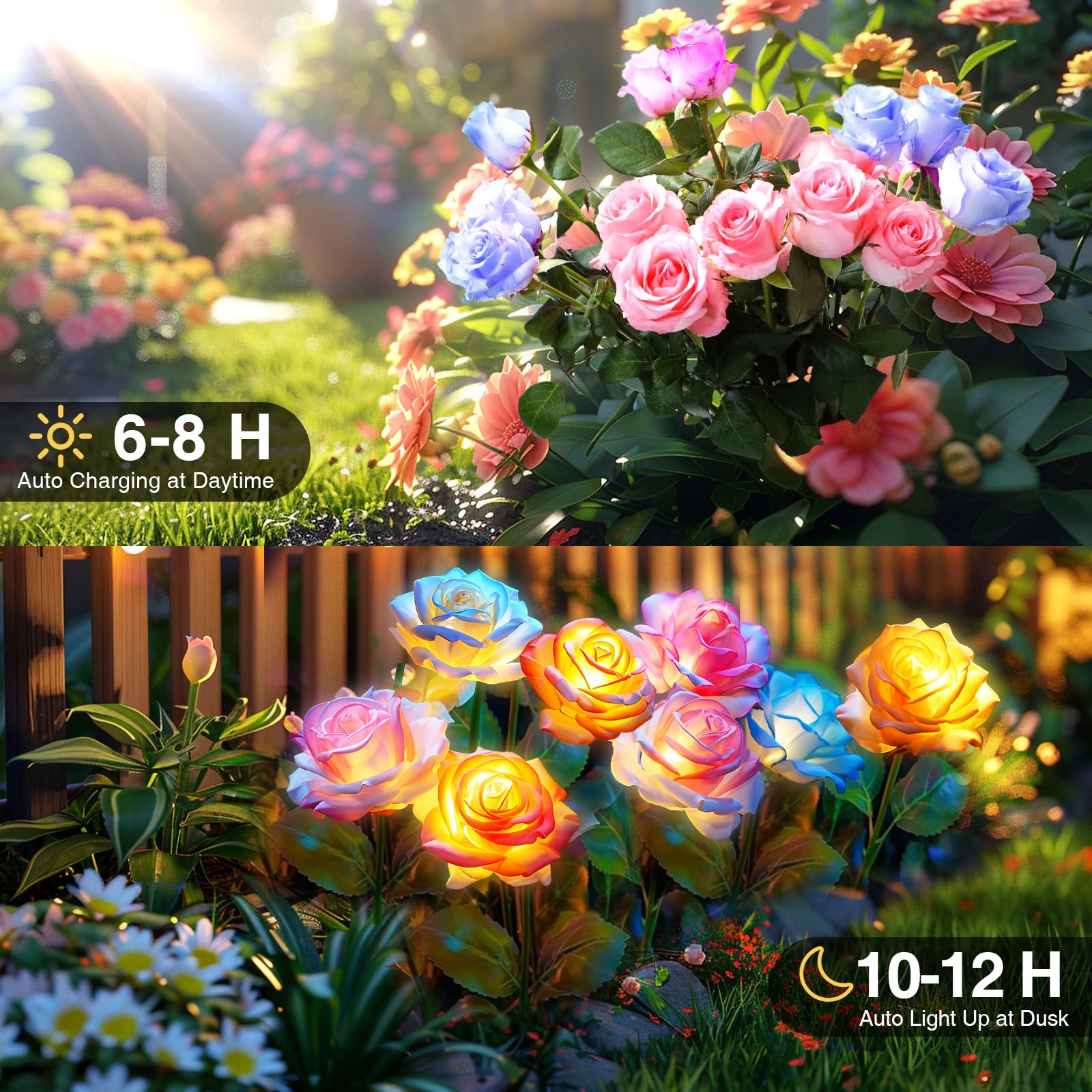 BOMIER color-changing lights switch on at dusk for effortless ambiance.