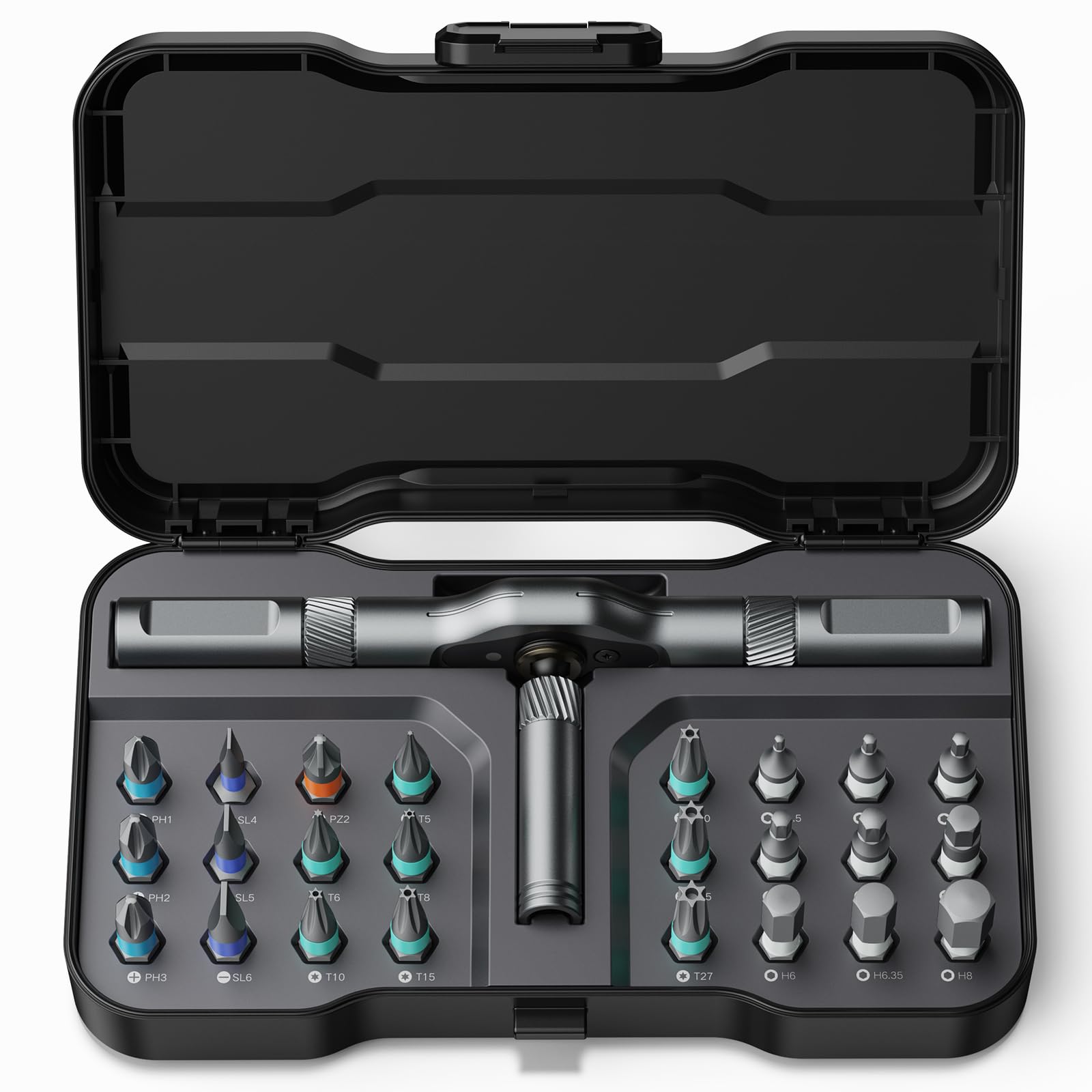 Bomivoi 24-in-1 screwdriver case keeps bits neatly organized for on-the-go repairs.