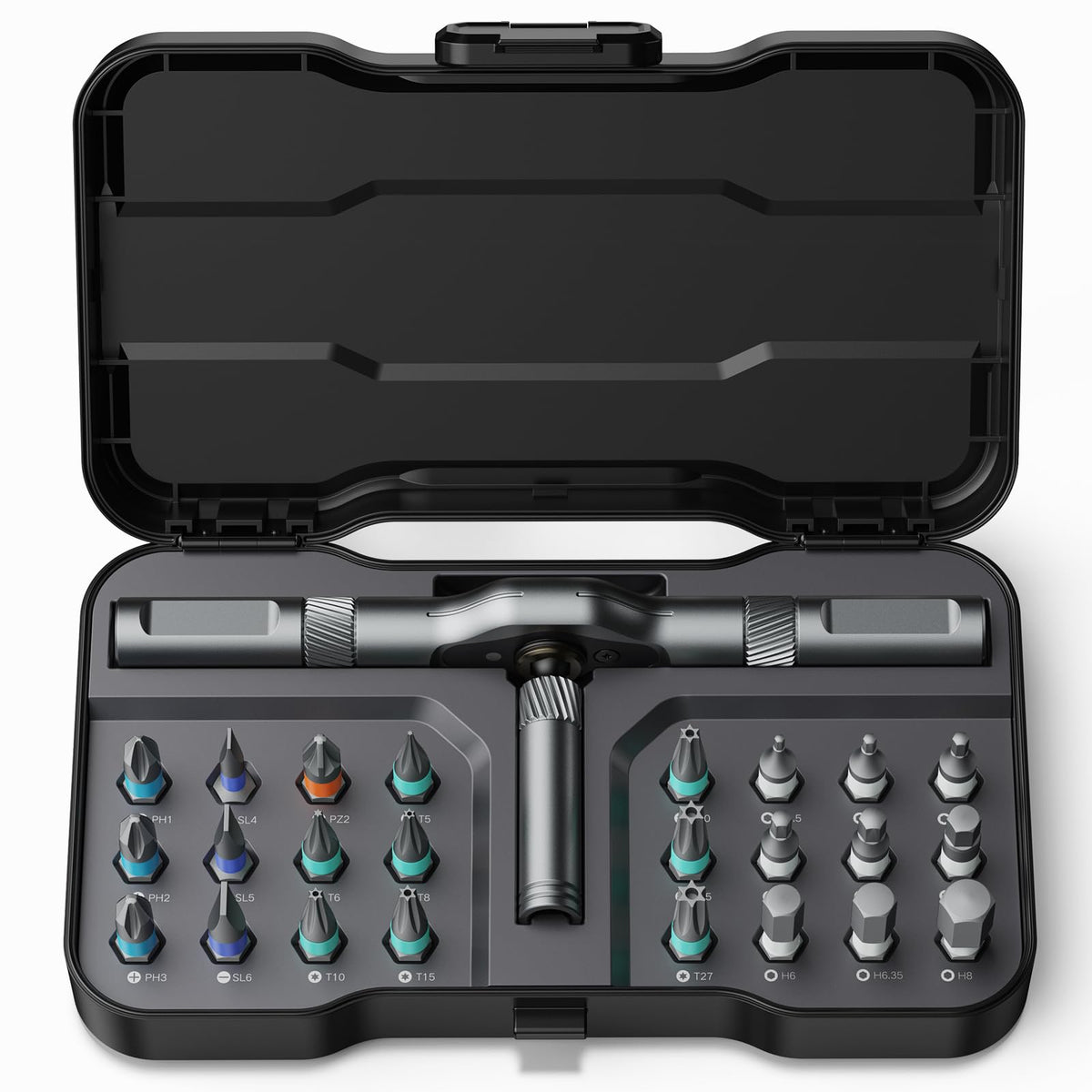 Bomivoi 24-in-1 screwdriver case keeps bits neatly organized for on-the-go repairs.