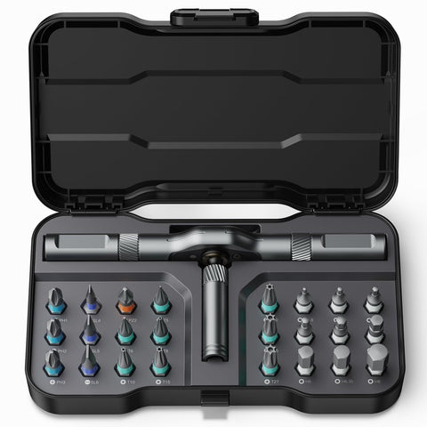 Bomivoi 24-in-1 screwdriver case keeps bits neatly organized for on-the-go repairs.
