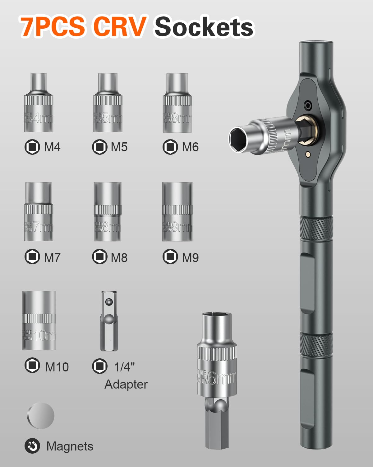 1/4-inch socket adapter expands compatibility across projects.