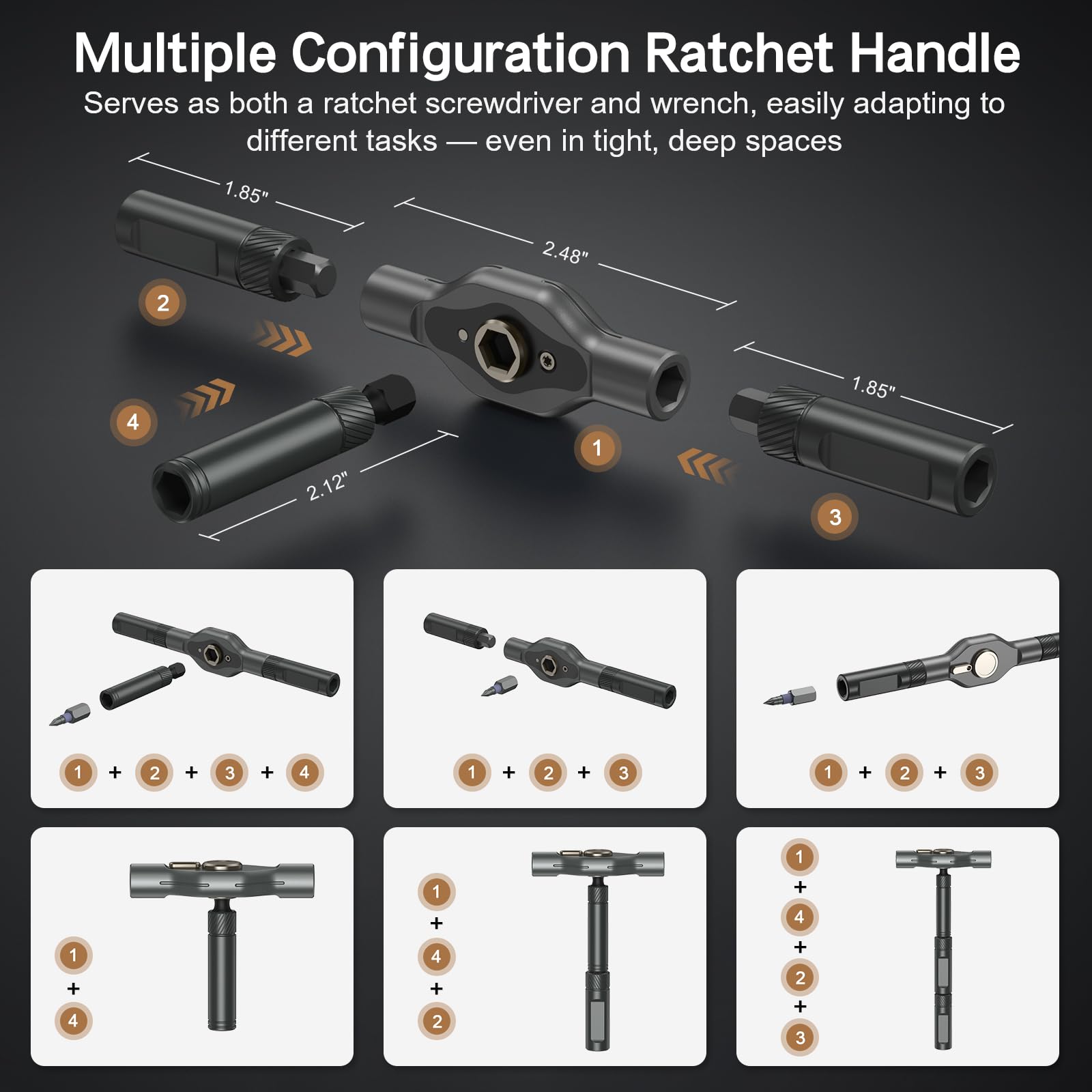 Bomivoi detachable ratchet handle enables versatile configurations for tight spaces.