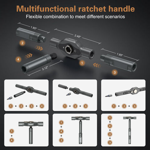 Bomivoi detachable ratchet handle shown for tight spaces and effortless adjustments.