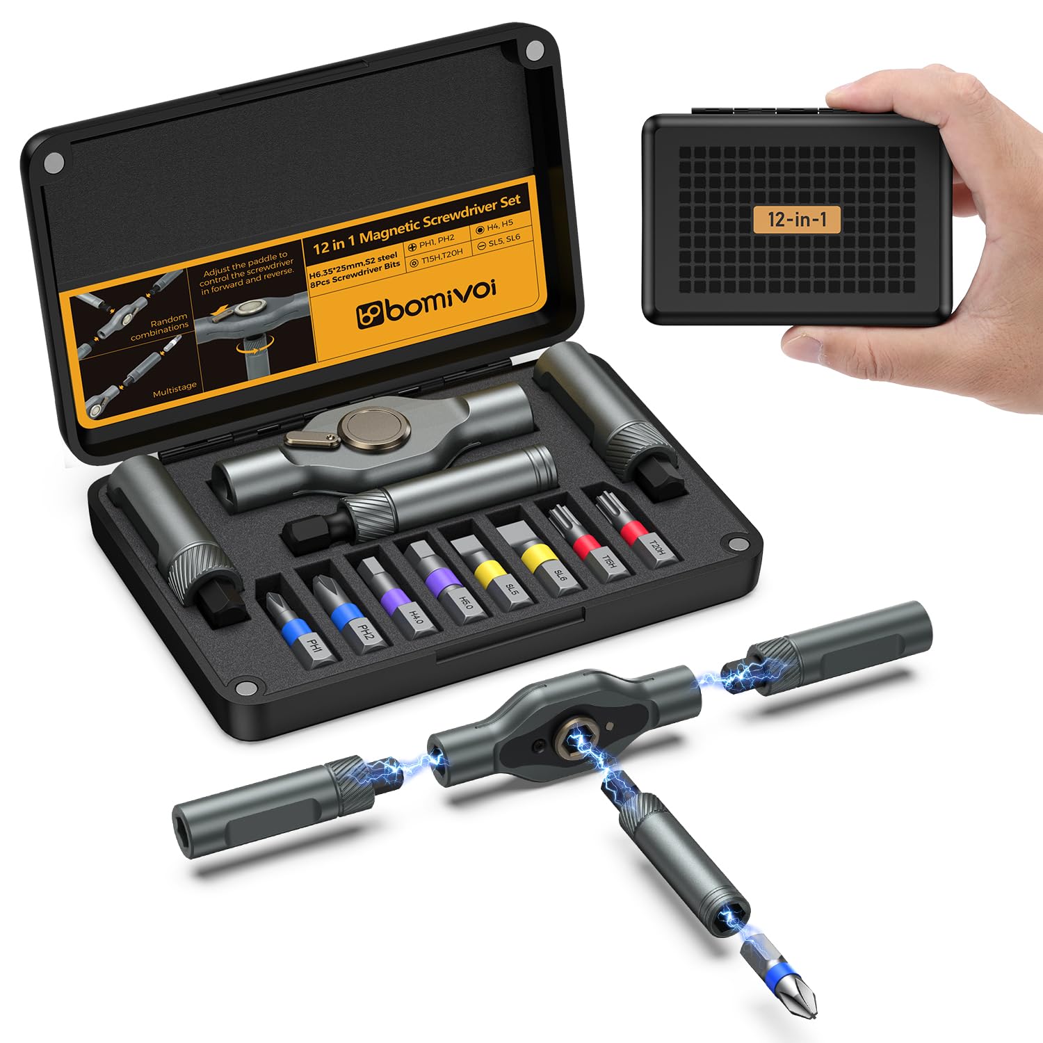 Bomivoi magnetic screwdriver set in compact case for on-the-go repairs