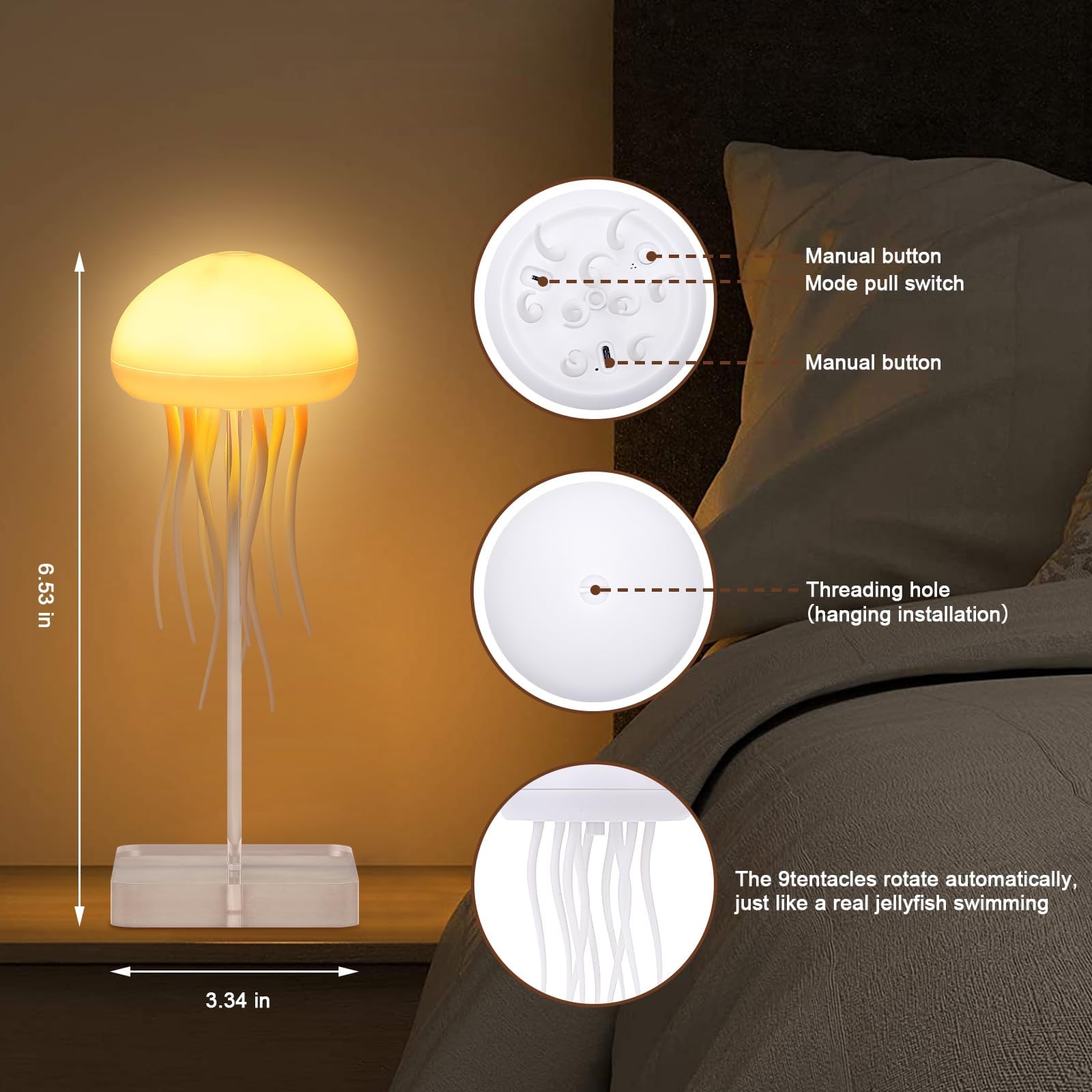 BomKra Jellyfish Lamp with RGB gradient colors for mood setting.