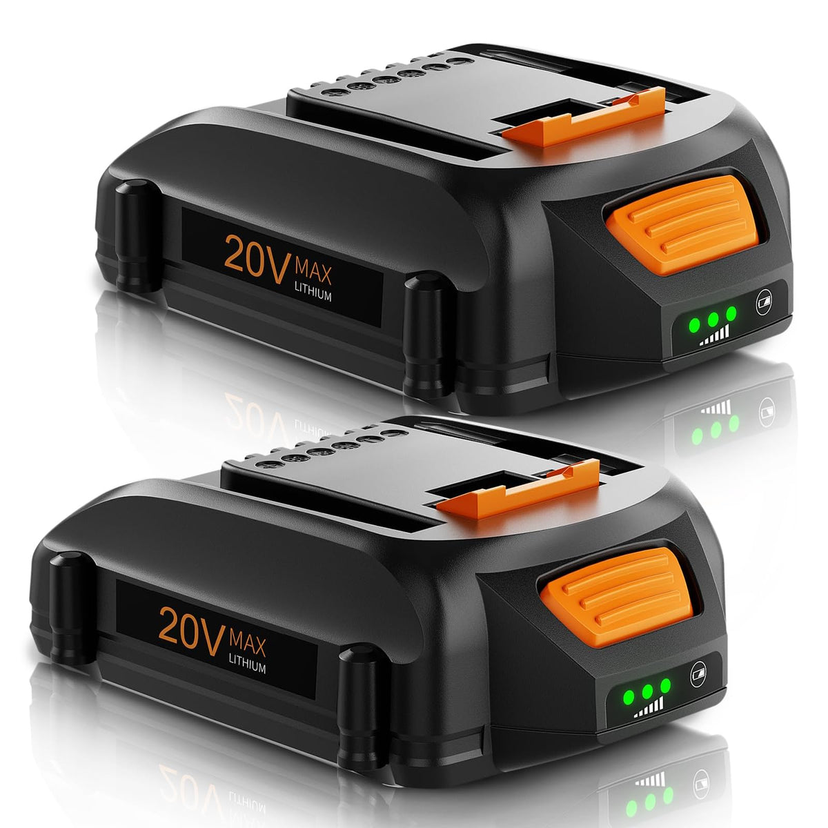 Bonacell 2-pack 20V battery set showing Worx compatibility for extended runtimes