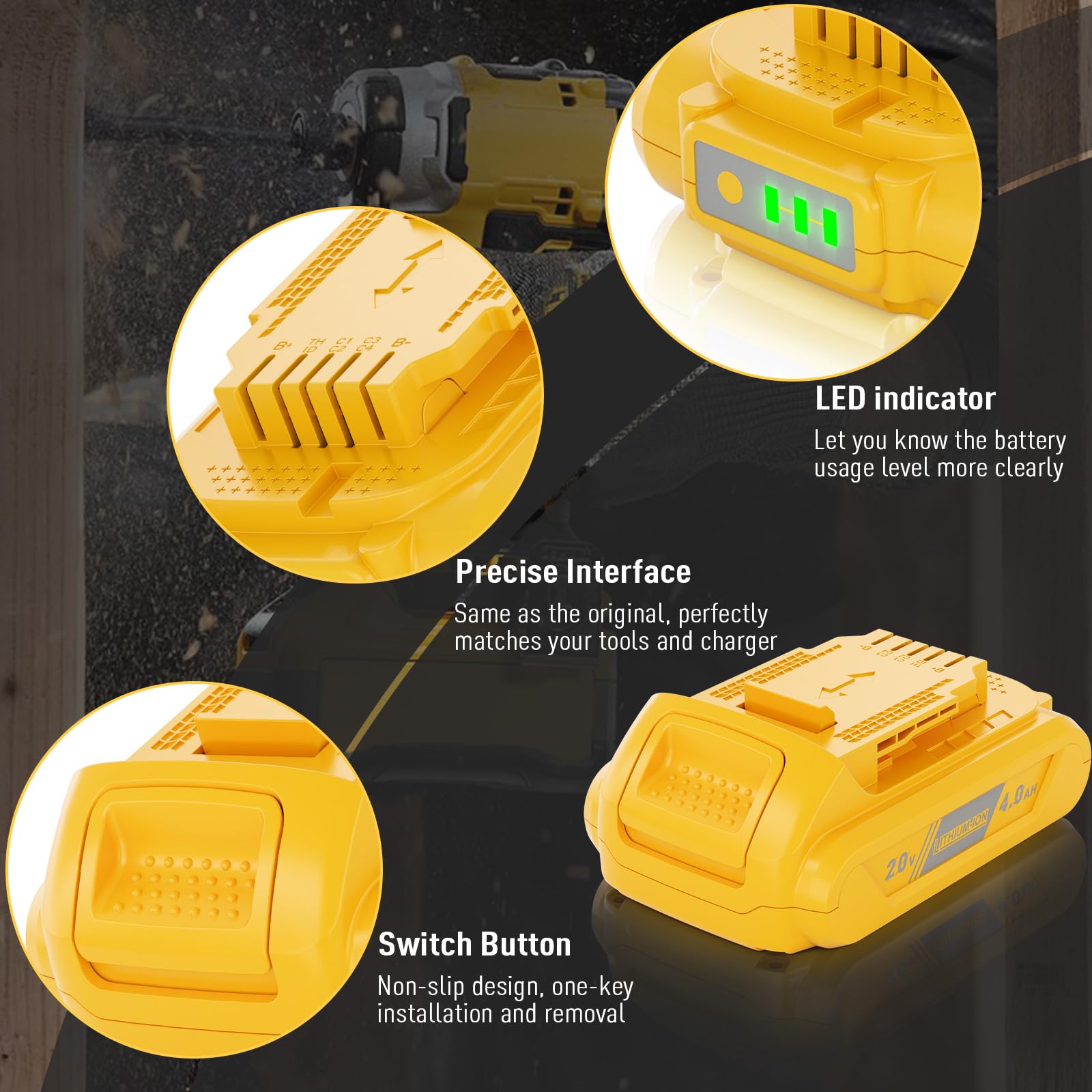 Bonacell 4Ah DeWalt battery with ABS shell offers rugged durability for daily work.
