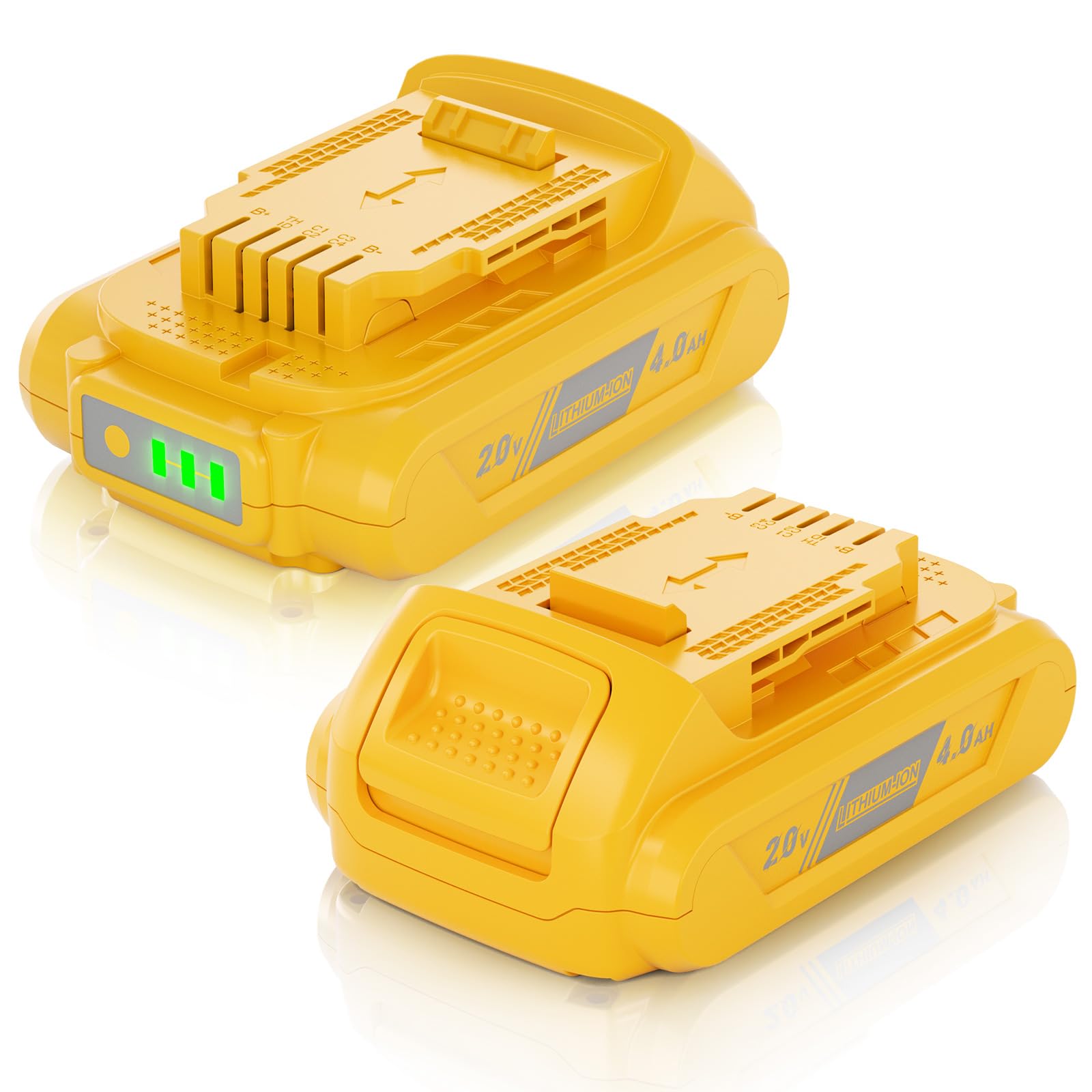 Bonacell 4Ah DeWalt battery front view shows compact design for extended tool life.