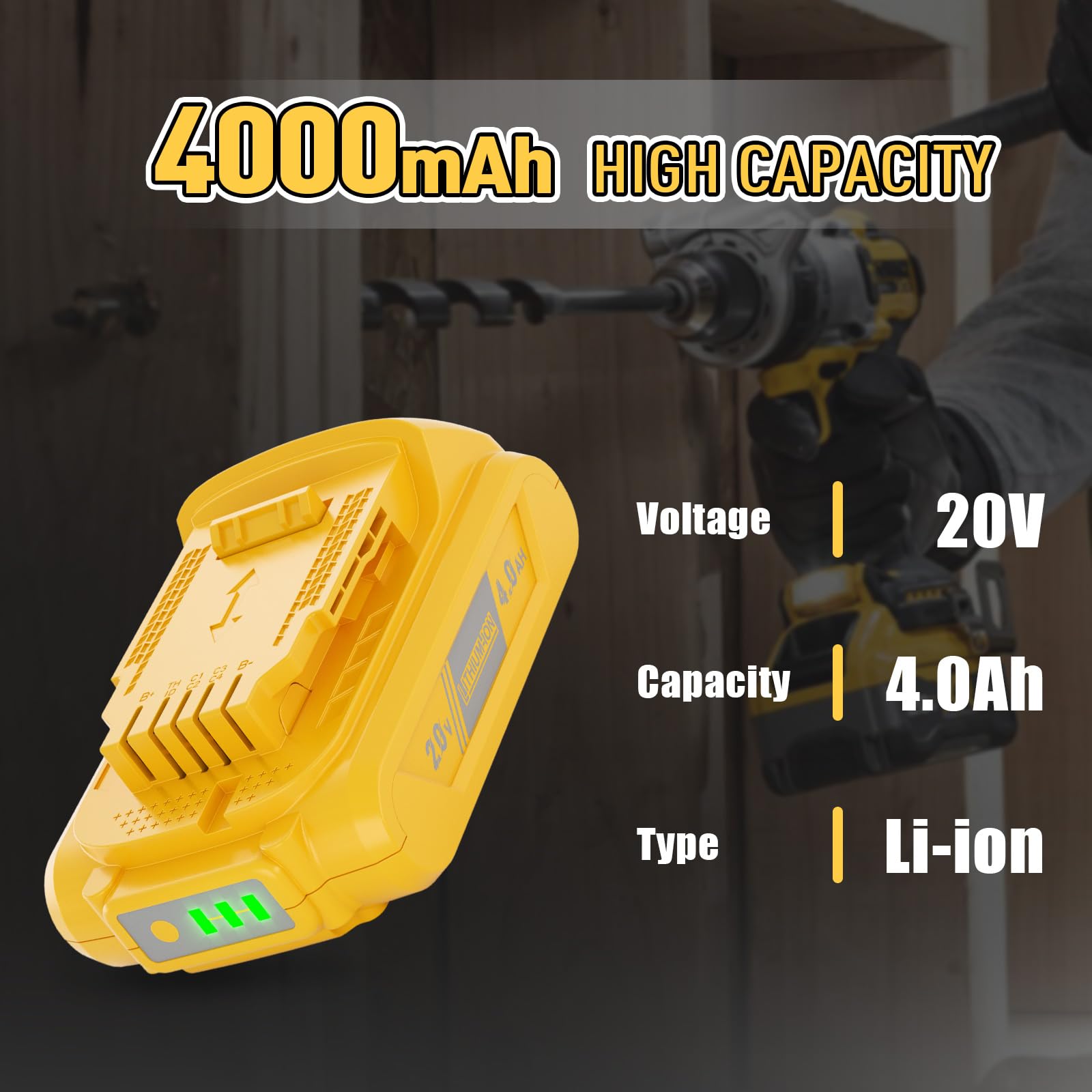Bonacell 4Ah DeWalt battery LED indicator displays charge status for safer use.