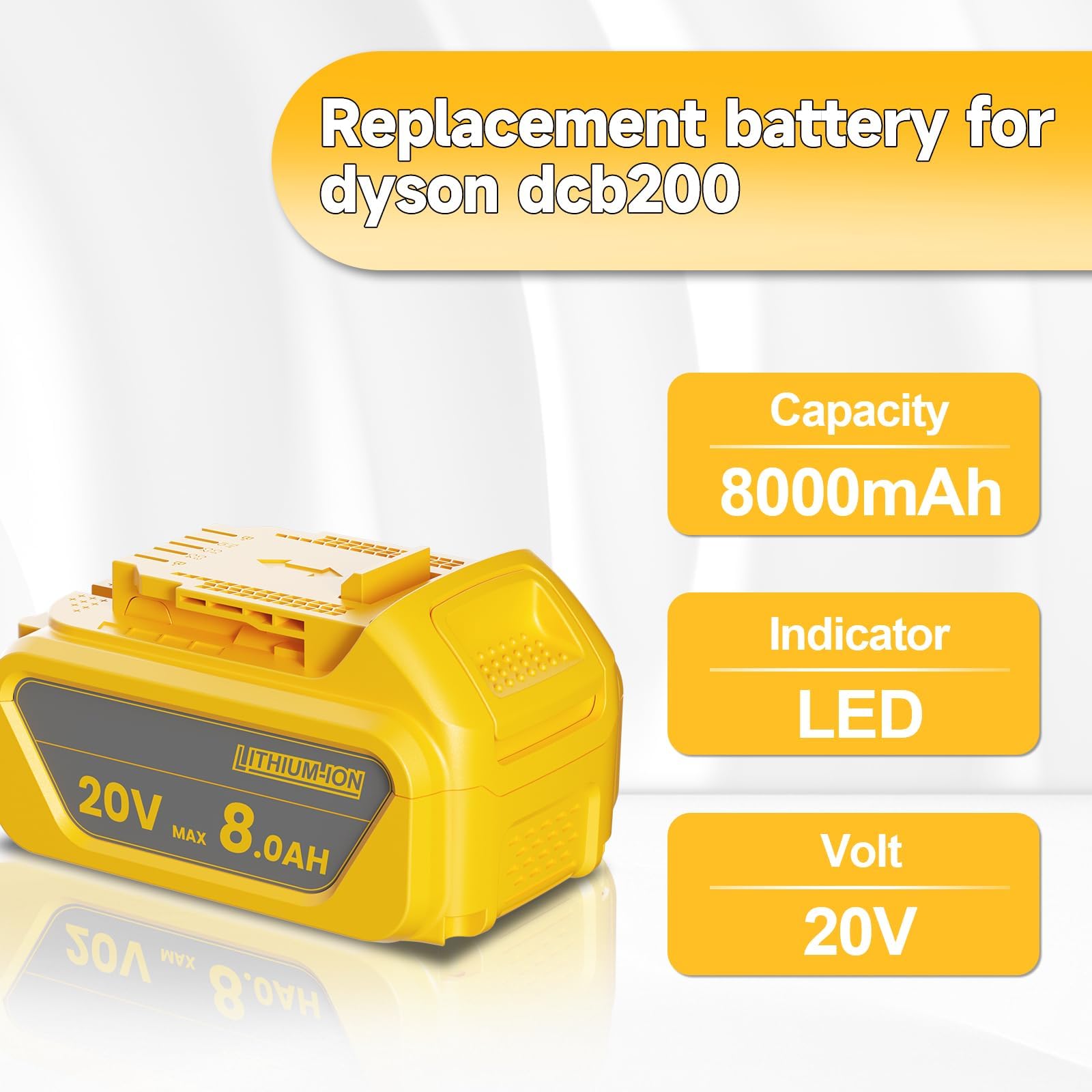 Bonacell 8Ah battery for DCB200, side view showing compact design for easy handling.