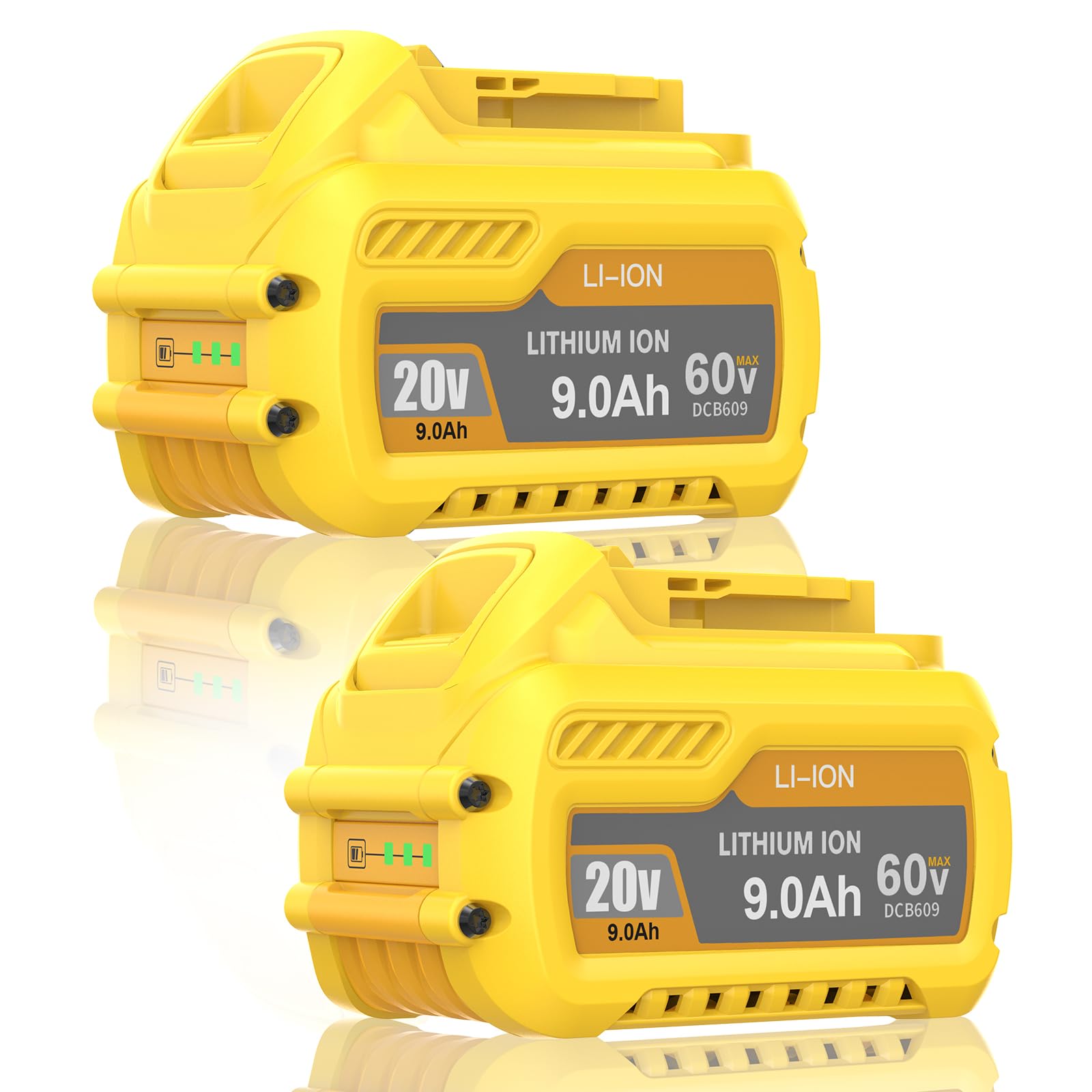 Bonacell 9.0Ah replacement battery for DeWalt, front view, extended runtime for demanding tasks.