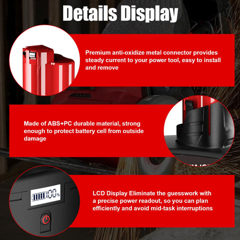 Bonacell LCD battery status display helps monitor charge during work.
