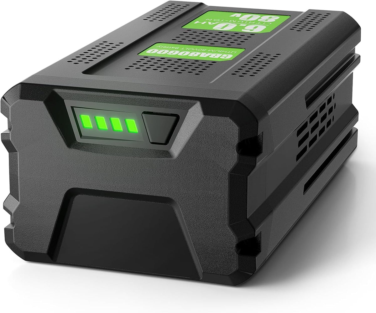 Bonacell 80V battery with front view and LED indicators for remaining power for Greenworks tools