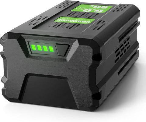 Bonacell 80V battery with front view and LED indicators for remaining power for Greenworks tools