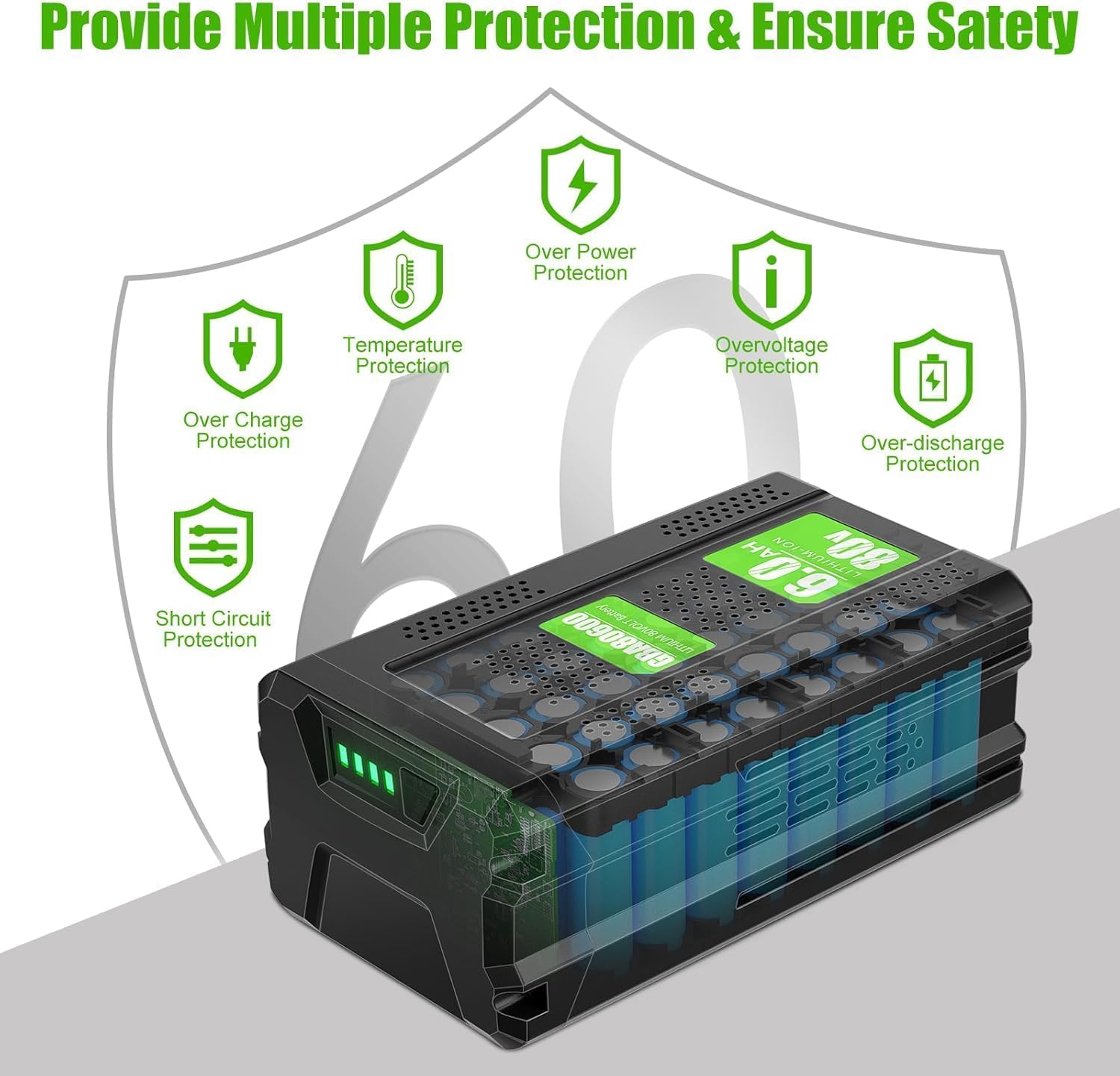 Bonacell 80V battery powers mowing and blowing tasks for longer sessions.