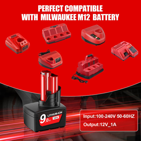 Bonacell rapid charger adapter supports quick top-ups for Milwaukee 12V packs.