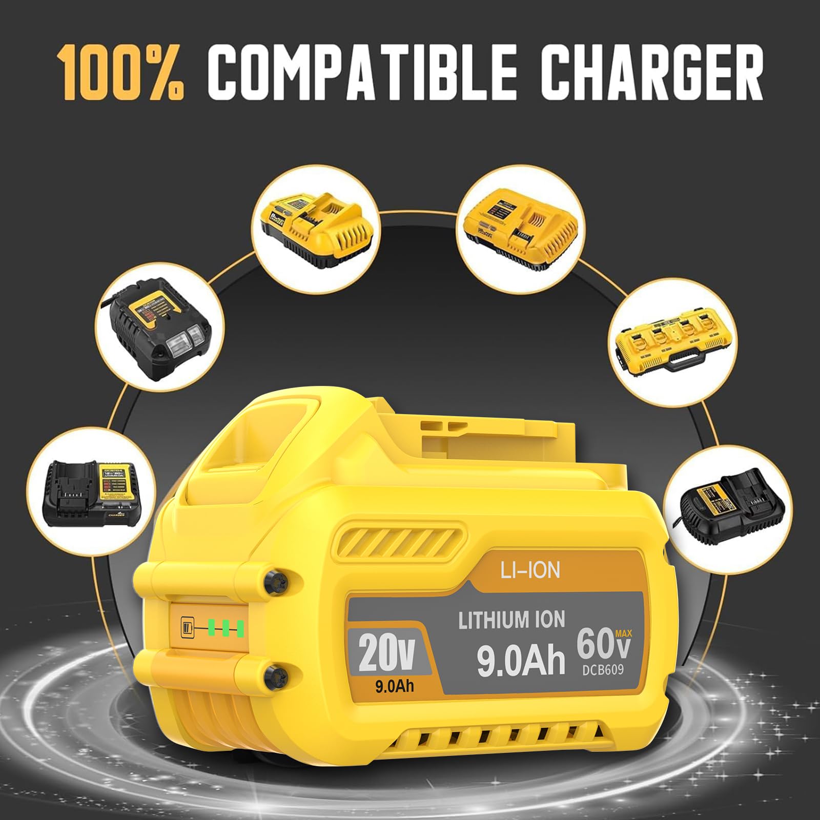 Bonacell smart chip battery, side view, certified safety for reliable performance.