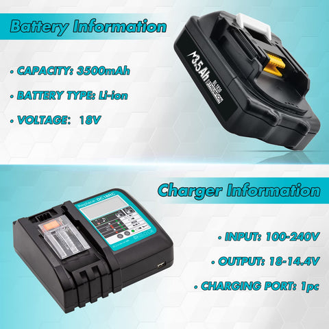Bonadget 18V battery pack showing compatibility with Makita tools