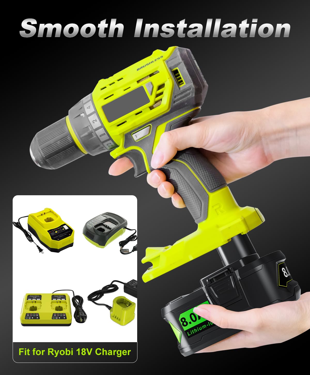 Bonadget Ryobi 18V battery installation is quick and tool-ready.