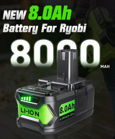 Bonadget Ryobi 18V battery with LED display shows remaining charge clearly.