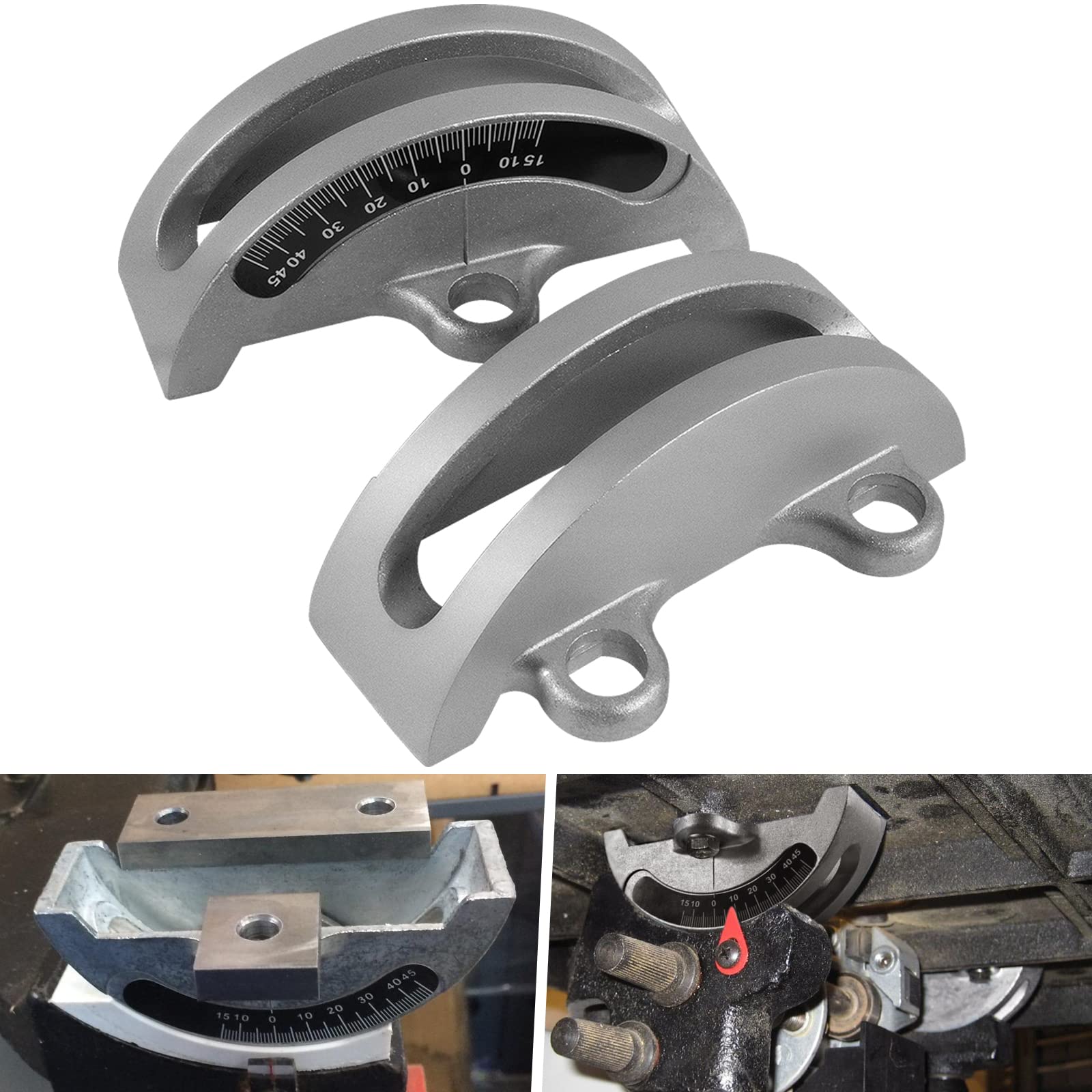 Bonbo 14-inch bandsaw trunnions with angle scale for precise bevels.