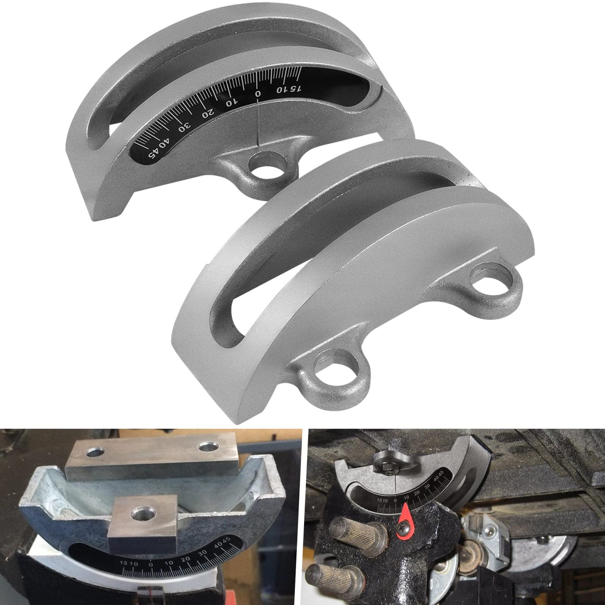 Bonbo 14-inch bandsaw trunnions with angle scale for precise bevels.
