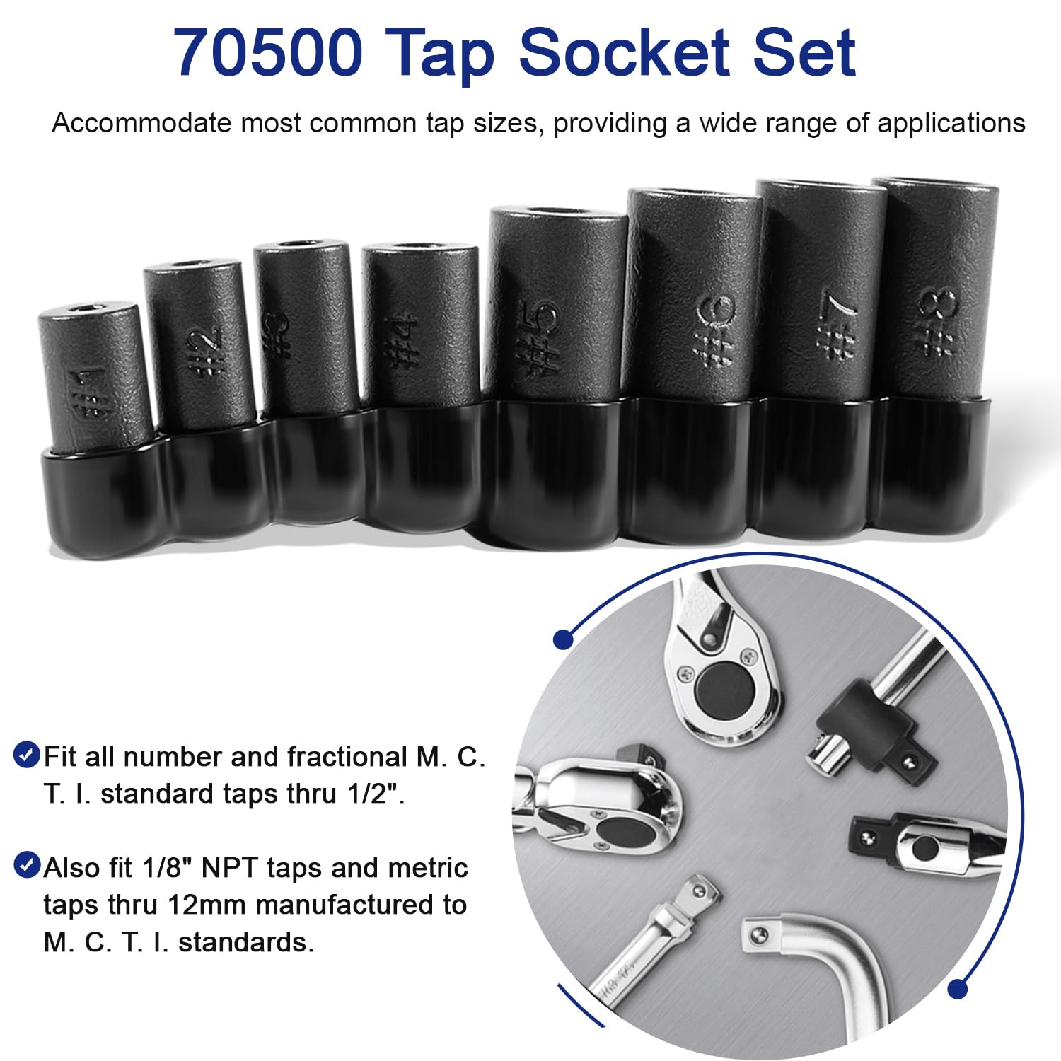 Bonbo 70500 socket 2 — 1/4 inch drive for tight-space tapping tasks.