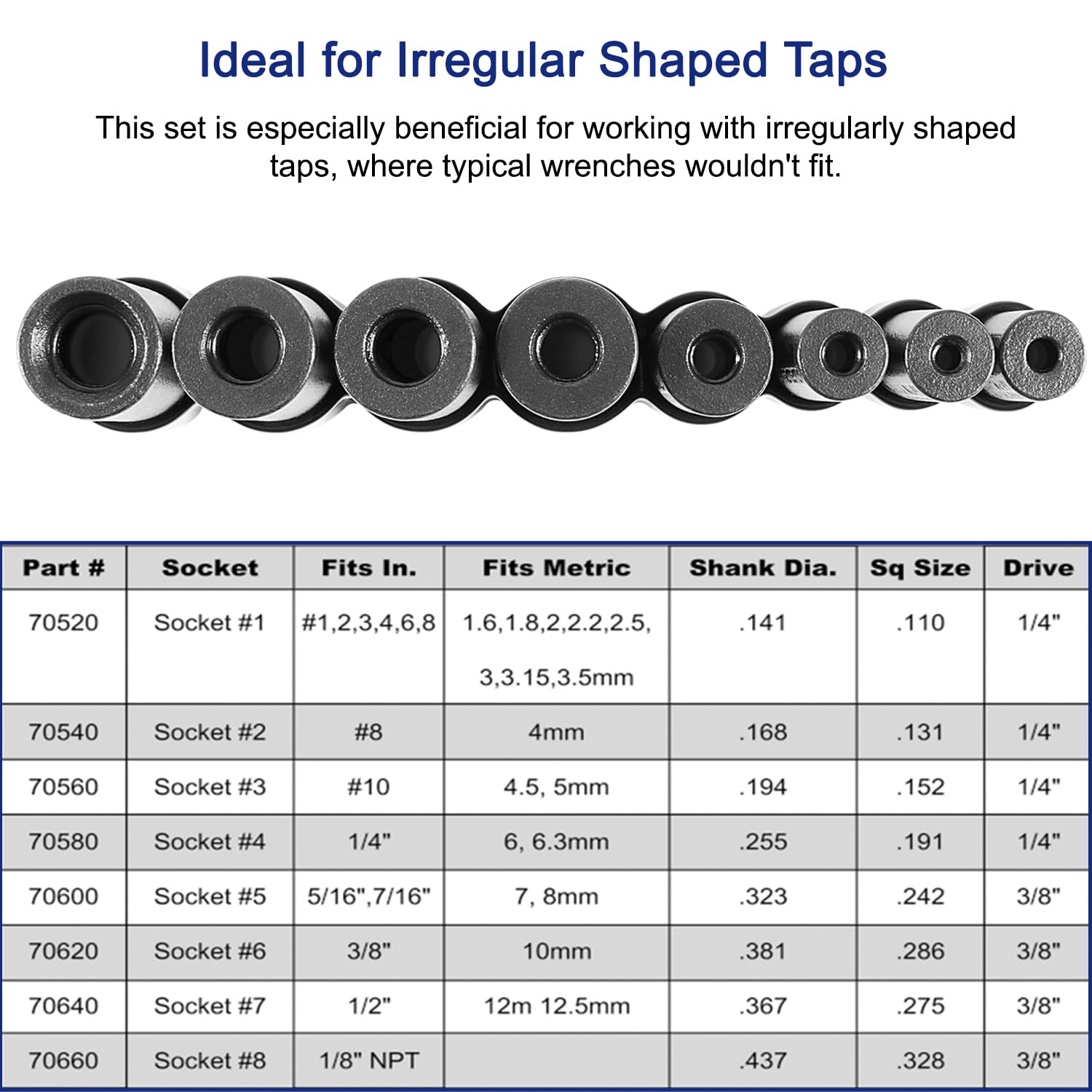 Bonbo 70500 socket 6 — metric taps up to 12 mm supported.