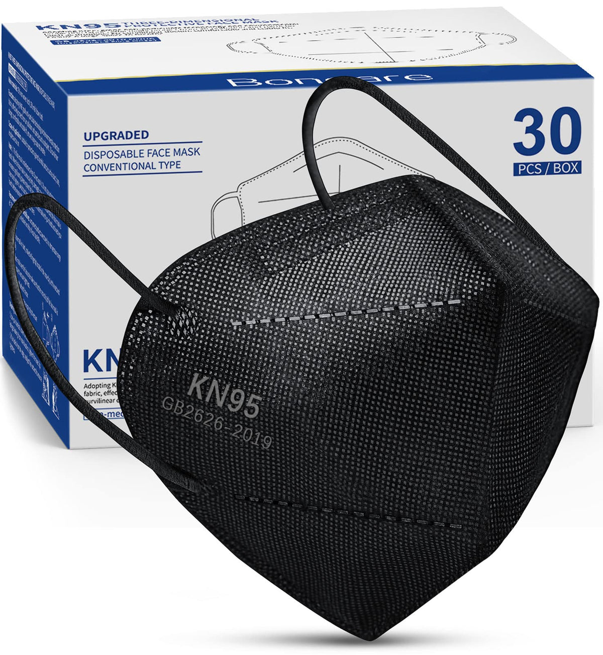 Boncare KN95 five-layer black mask with secure fit for daily wear