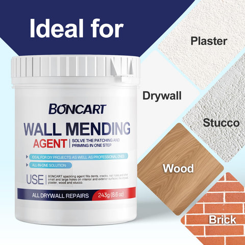 Boncart gloves protect hands during DIY drywall repairs and sanding.