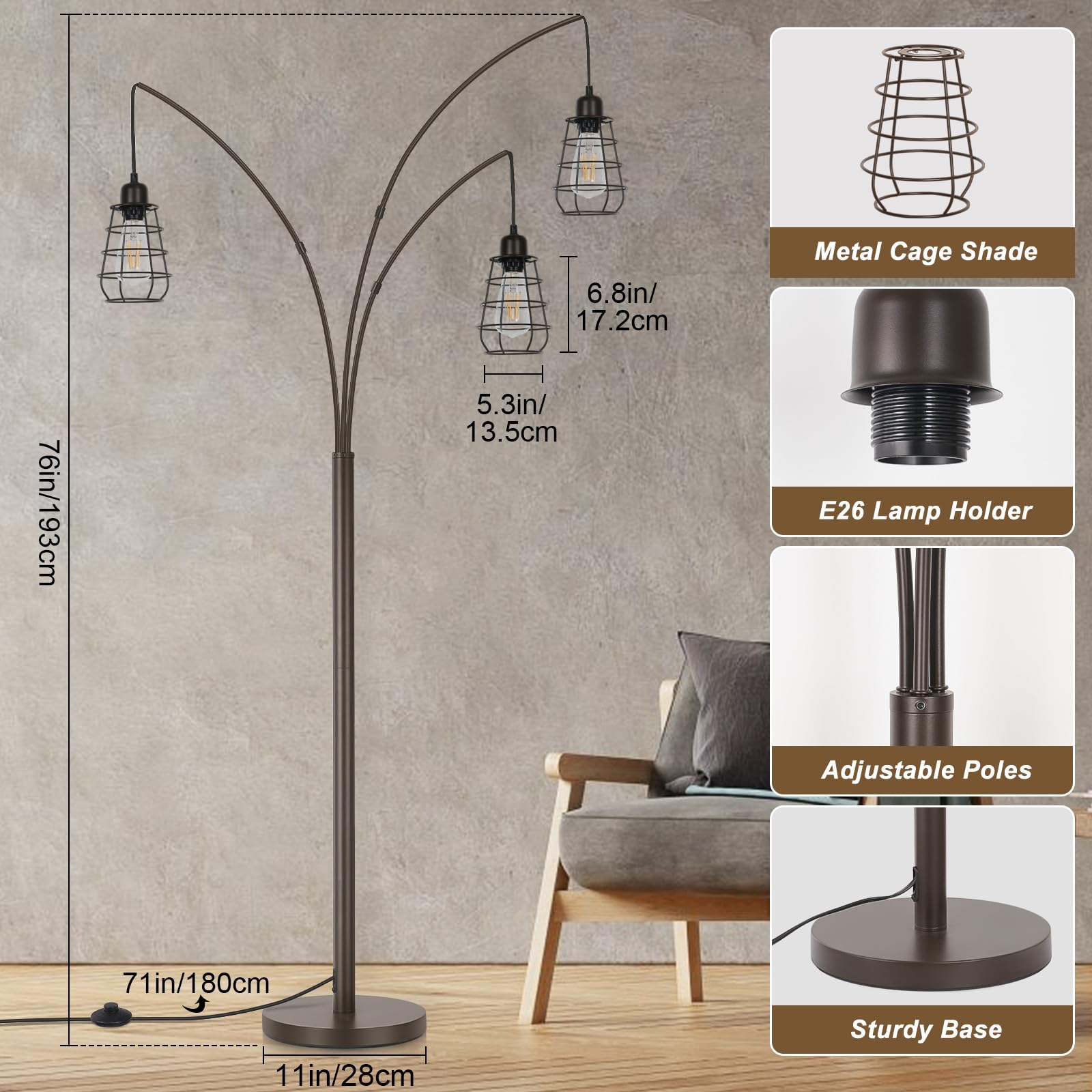 Boncoo 3-light arc bronze lamp brightens corners with wider, inviting light