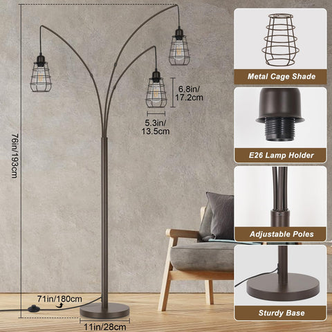 Boncoo 3-light arc bronze lamp brightens corners with wider, inviting light