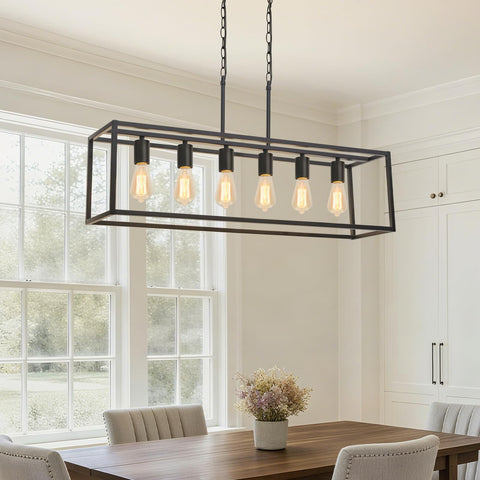 Boncoo 6-light black chandelier over dining table for ambient lighting