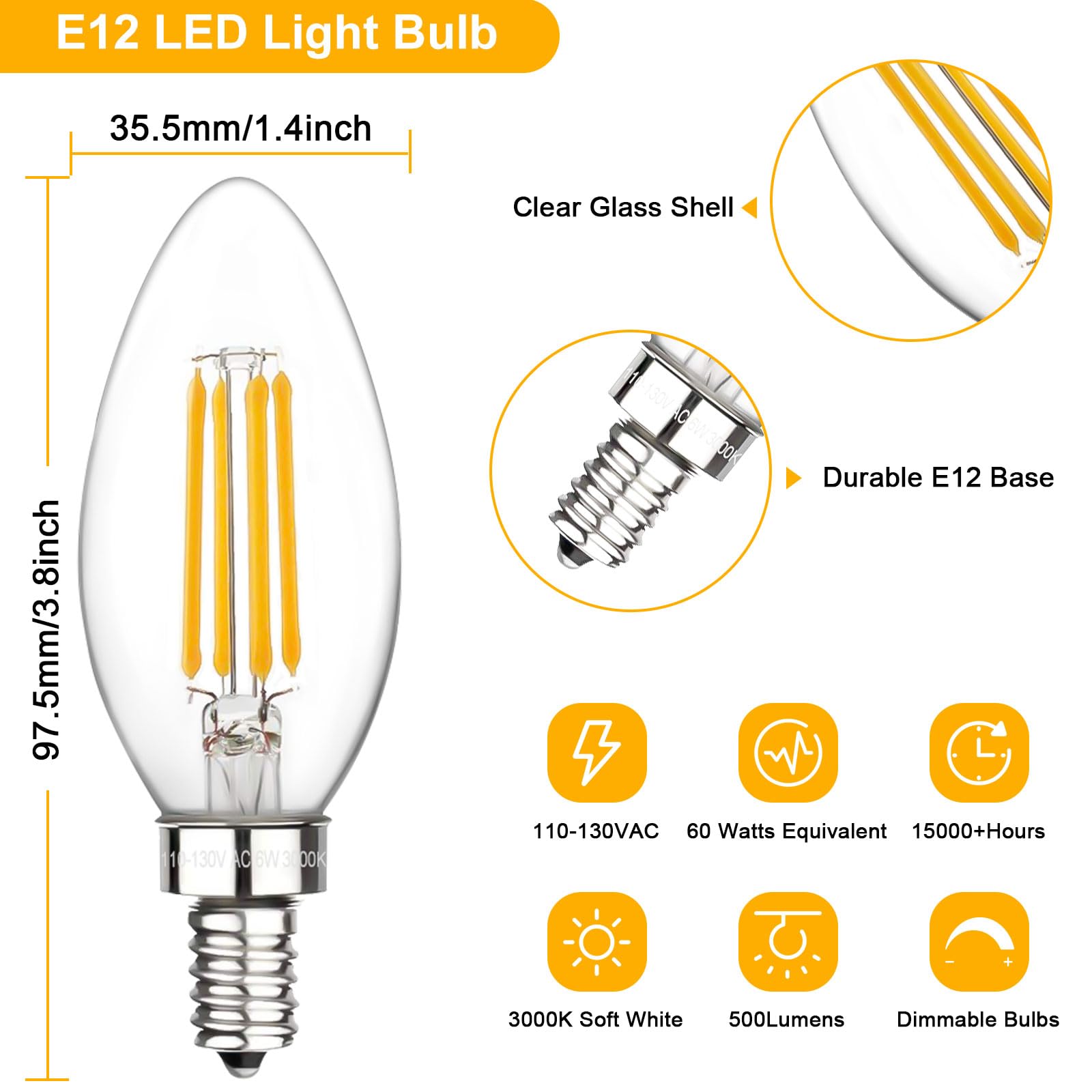 Boncoo clear-glass filament bulb with exposed filaments for vintage chandeliers.