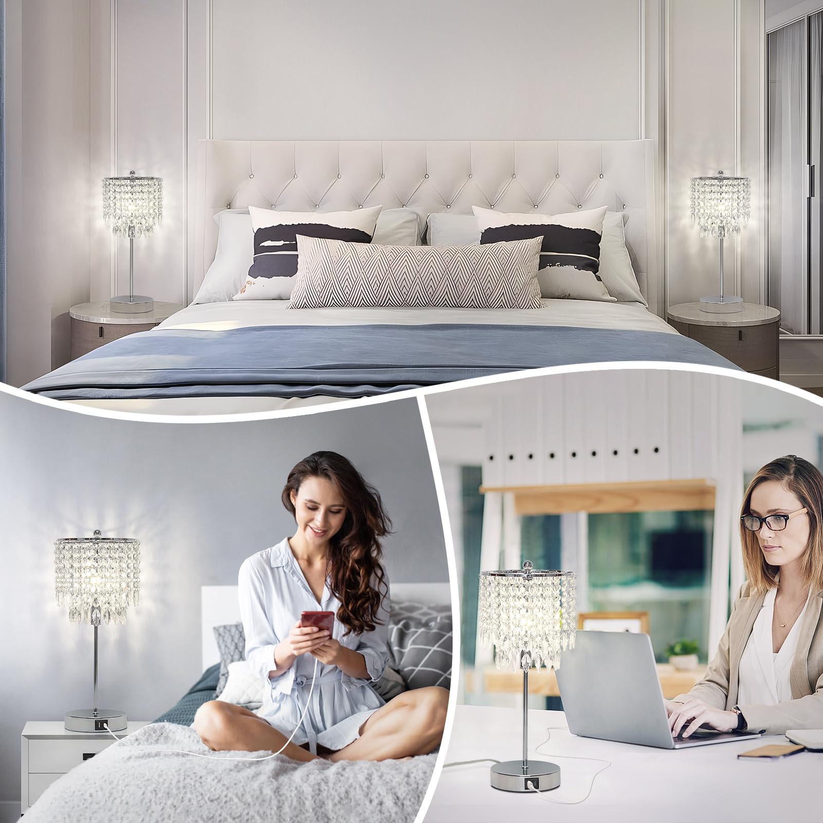 Boncoo crystal table lamp set of 2 ideal bedside or living room accent lighting