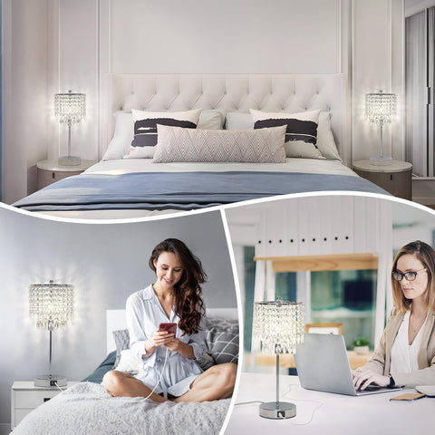 Boncoo crystal table lamp set of 2 ideal bedside or living room accent lighting