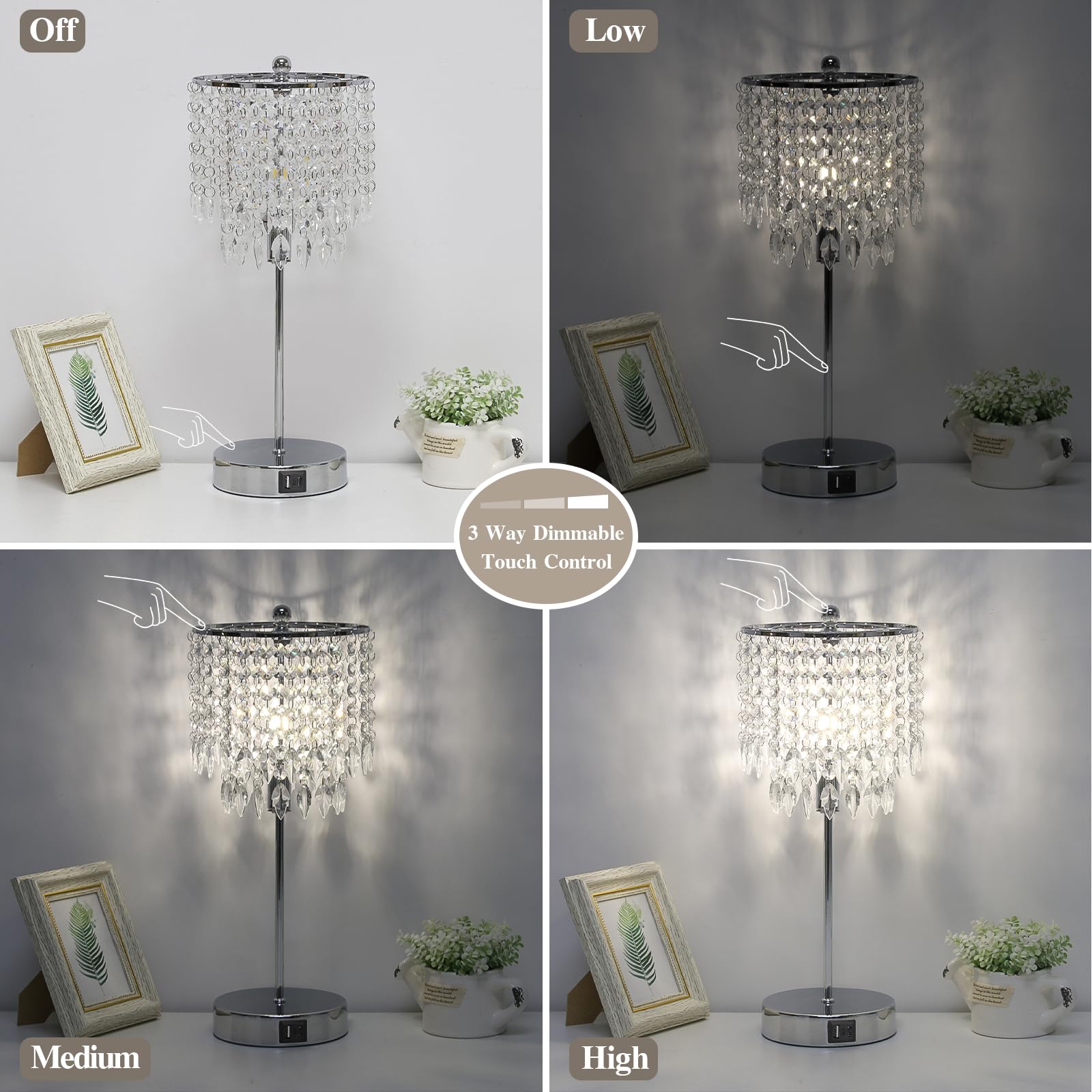Boncoo crystal table lamp set of 2 included 4W LED bulb for flicker-free illumination