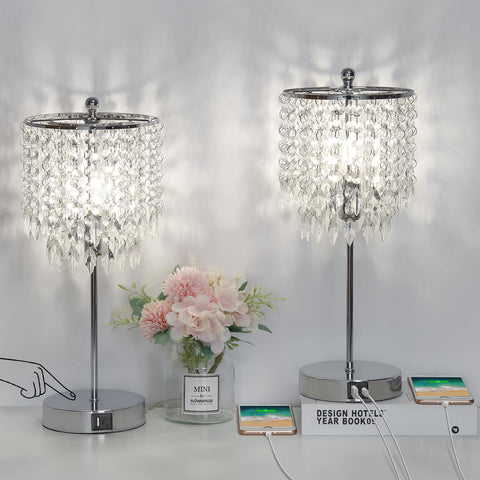 Boncoo crystal table lamp set of 2 with leaf crystal pendant for ambient lighting