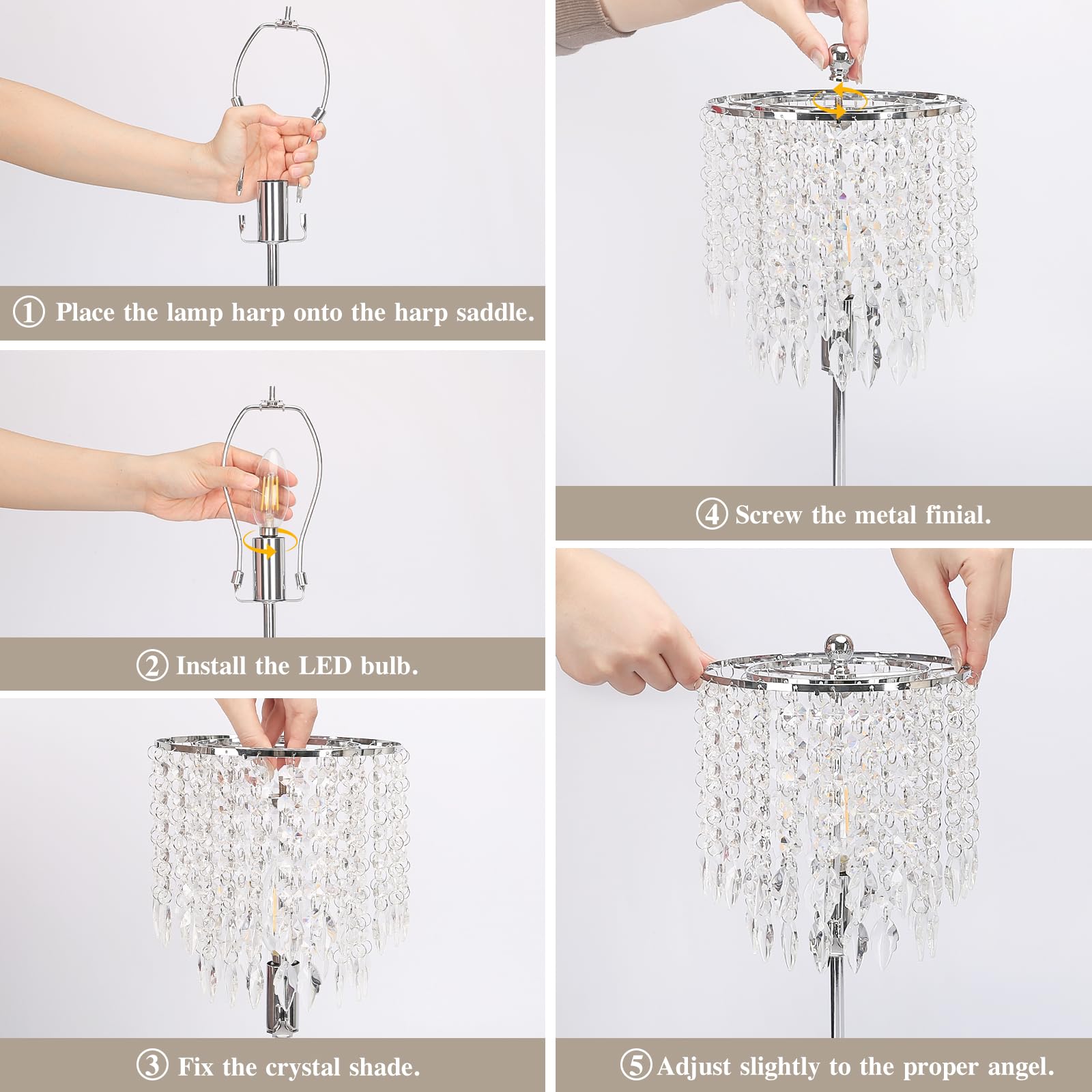 Boncoo crystal table lamp set of 2 silver finish with crystal shade for shimmering light