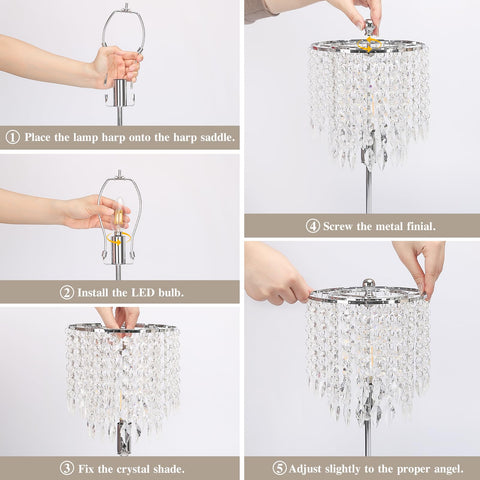 Boncoo crystal table lamp set of 2 silver finish with crystal shade for shimmering light