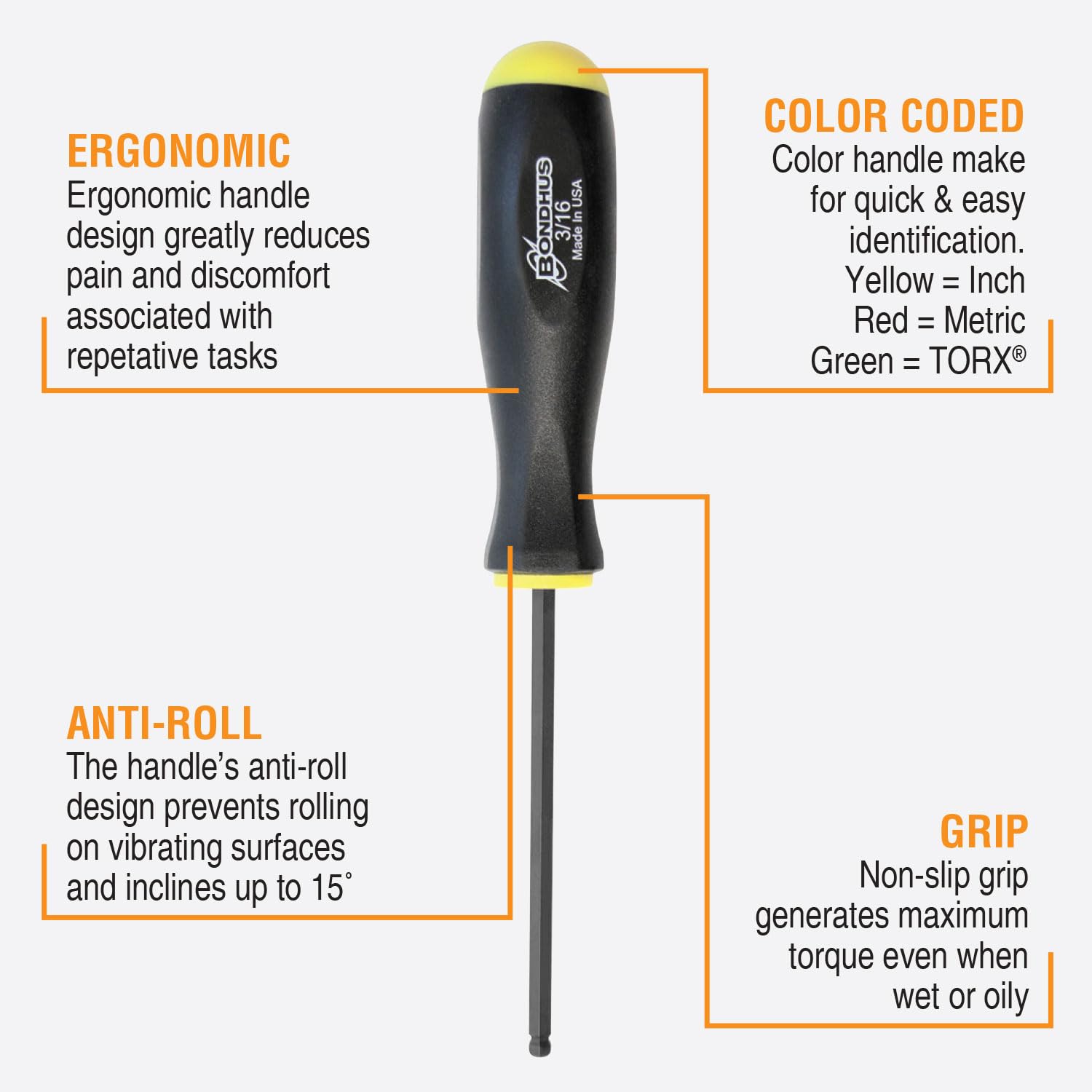 Bondhus balldriver ComfortGrip handle featuring ergonomic grip