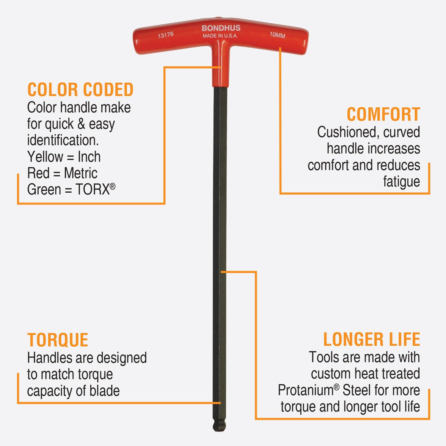 Bondhus 13189 balldriver-t-handle 2mm ball end for precise torque control.