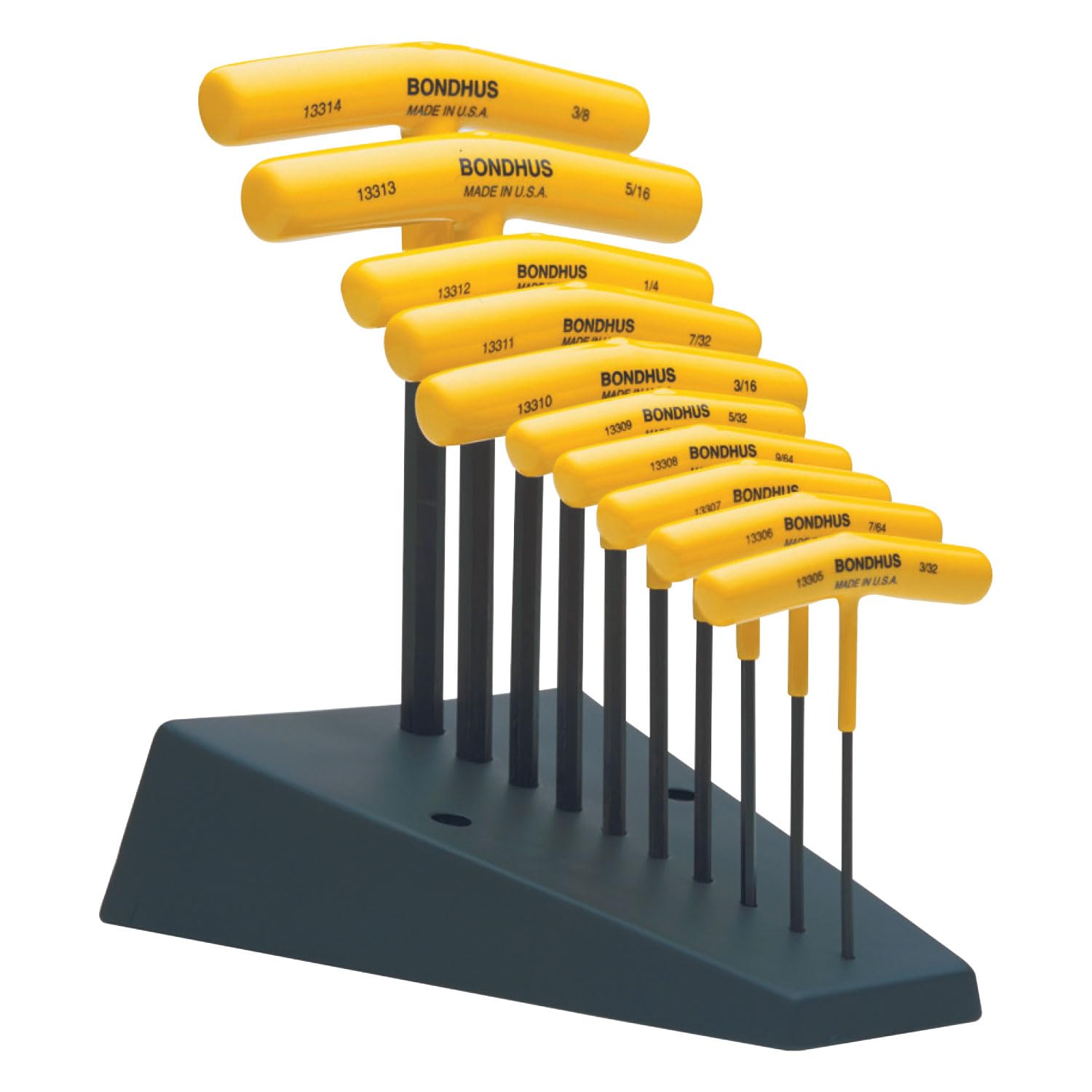 Bondhus 13390 hex T-handle set with stand for organized workspace and fast screw driving.